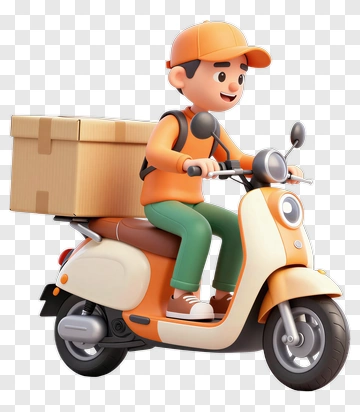 3D Delivery Person Riding A Scooter With A Box PNG