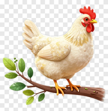 Cartoon Chicken Standing On A Branch PNG