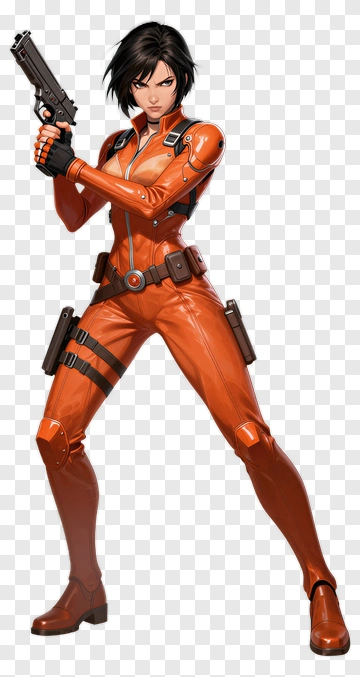 Female Character In An Orange Tactical Suit Holding A Gun PNG