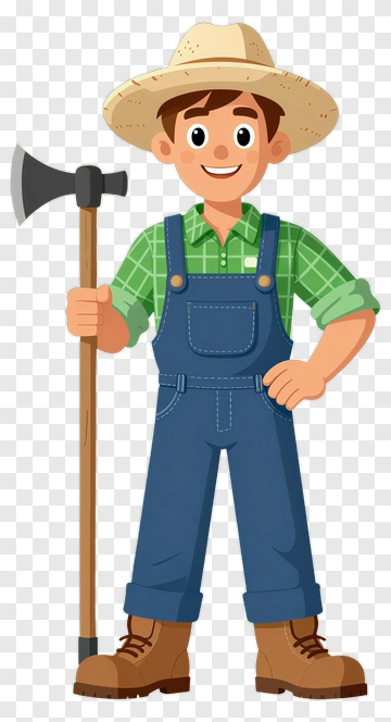 Cartoon Farmer Holding An Axe PNG