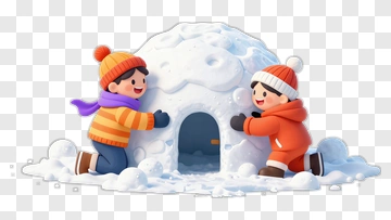 Children Building An Igloo In Winter PNG