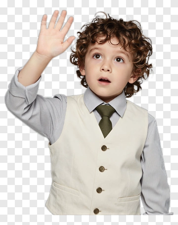 Boy Raising Hand In A Formal Outfit PNG