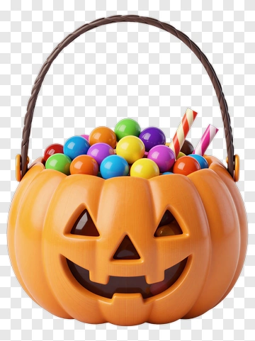 Halloween Candy Bucket Filled With Colorful Treats PNG