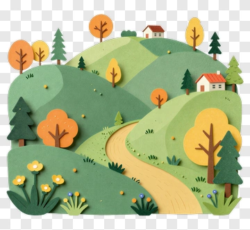 Colorful Paper Cut Landscape With Trees And Houses PNG
