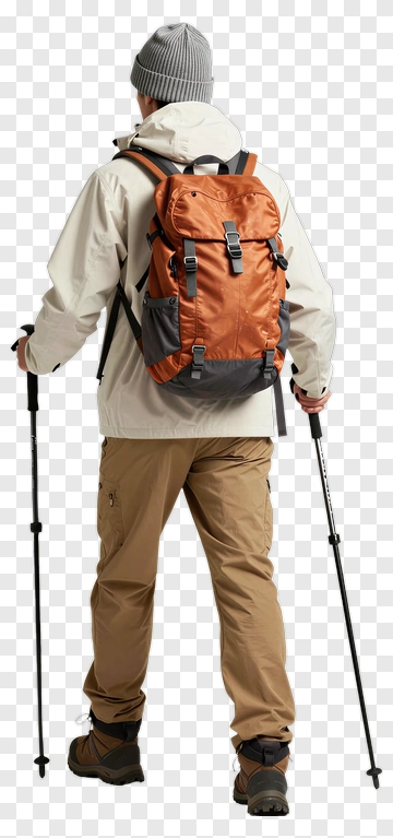 Hiker Carrying A Backpack With Trekking Poles PNG