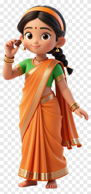 Cartoon Girl In Orange Saree PNG