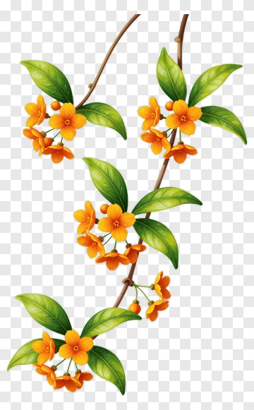 Colorful Flower Branch With Orange Blossoms PNG