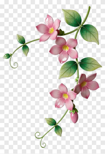 Pink Flower Vine With Green Leaves PNG