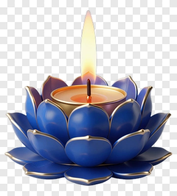 Blue Lotus Candle Holder With Flame PNG