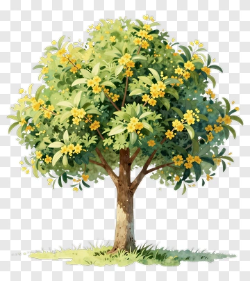 Colorful Tree With Yellow Flowers PNG