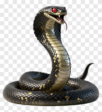 3D Black Cobra With Red Eyes PNG