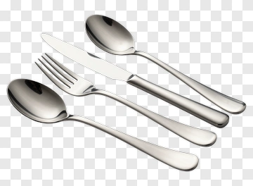 Cutlery Set Including Knife, Fork, And Spoons PNG