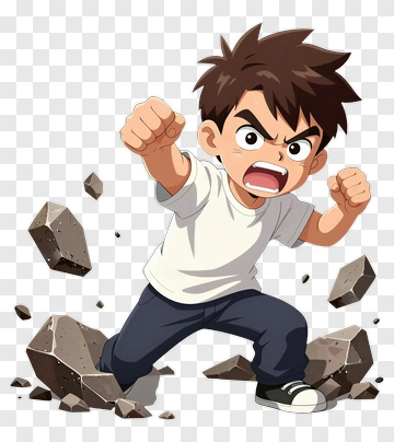 Angry Cartoon Boy Breaking Through Ground PNG