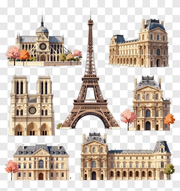 Famous Paris Landmarks Illustration PNG