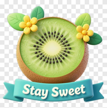3D Kiwi Fruit With Stay Sweet Banner PNG