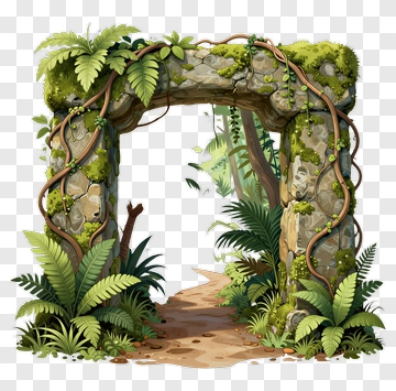 Stone Archway Surrounded By Lush Greenery PNG