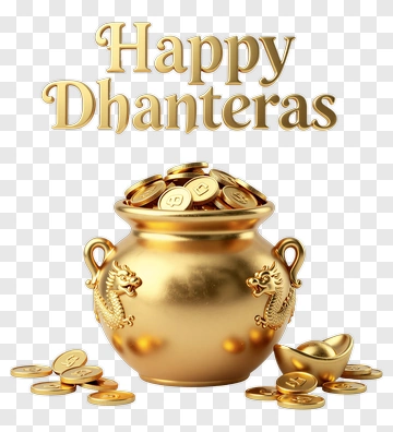 Happy Dhanteras Gold Pot With Coins PNG