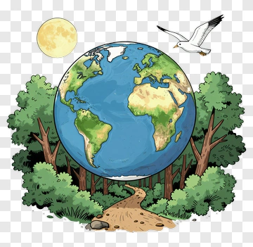 Earth Surrounded By Trees And A Bird PNG