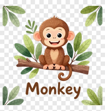 Cartoon Monkey Sitting On A Branch PNG