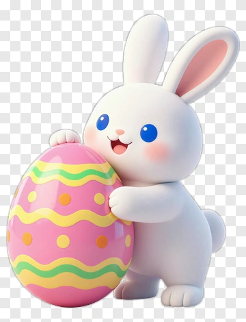 Cartoon Bunny Holding A Colorful Easter Egg PNG