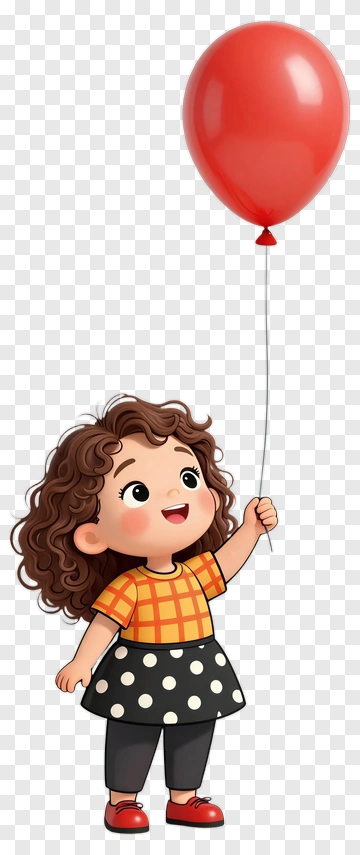 Cartoon Girl Holding A Red Balloon PNG