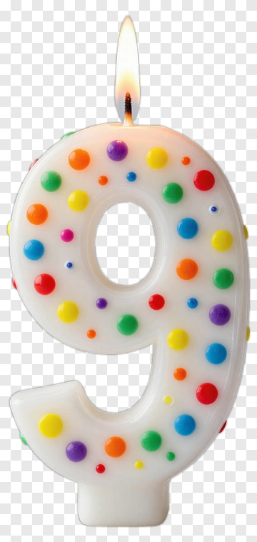 Colorful Birthday Candle Number Nine PNG