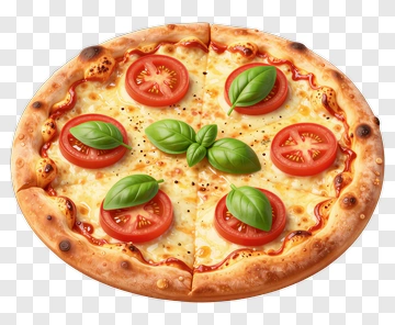Pizza With Tomato And Basil Toppings PNG