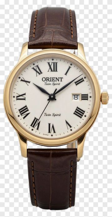 Orient Twin Spirit Watch With Brown Leather Strap PNG