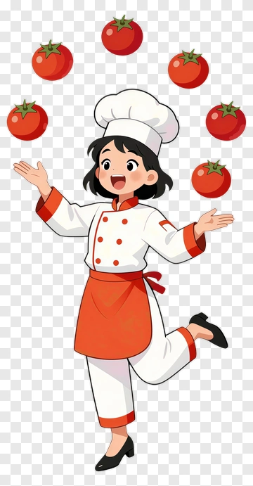 Cartoon Chef Juggling Tomatoes PNG