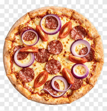 Pepperoni Pizza With Onions And Tomatoes PNG