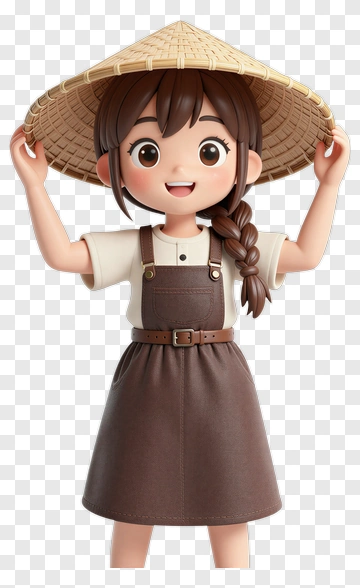 3D Farmer Girl Wearing A Straw Hat PNG