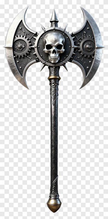 Dual-Headed Axe With Skull Design PNG