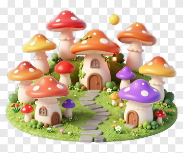 Colorful Mushroom Village PNG