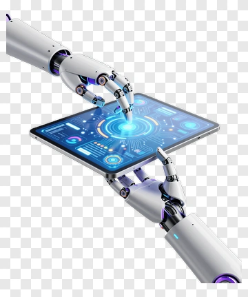 Robotic Hands Interacting With A Digital Tablet PNG