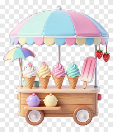 Ice Cream Cart With Colorful Cones And Popsicles PNG