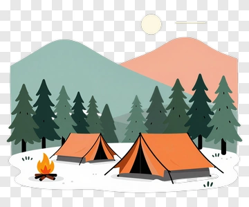 Camping Scene With Tents And Campfire PNG
