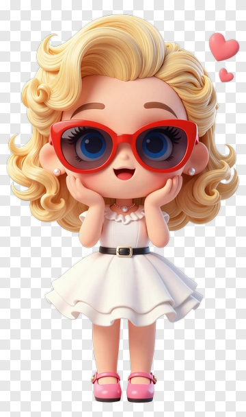 Cartoon Girl With Red Glasses And White Dress PNG