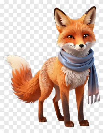 3D Cartoon Fox With Blue Scarf PNG