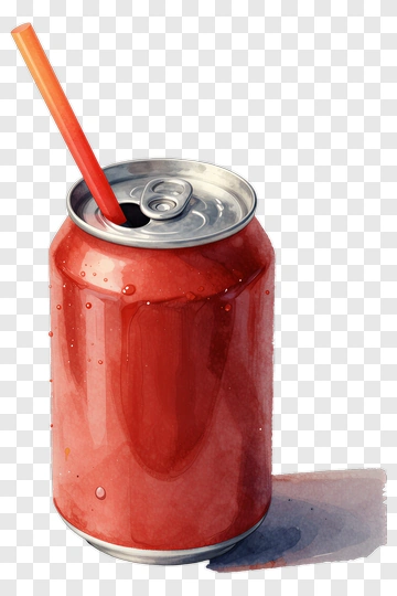 Red Soda Can With Straw PNG