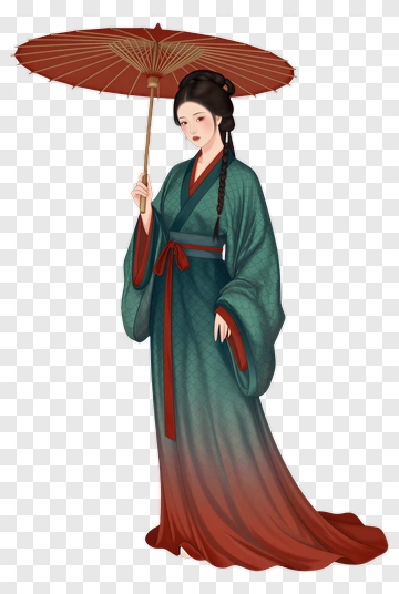 Woman Holding A Red Parasol In A Kimono PNG