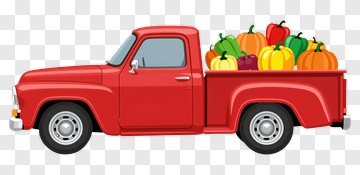 Red Pickup Truck Loaded With Vegetables PNG