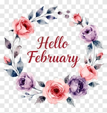 Floral Wreath With Hello February Text PNG