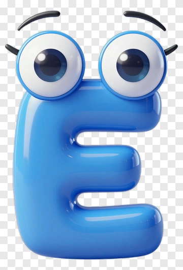Cartoon Blue Letter E With Big Eyes PNG