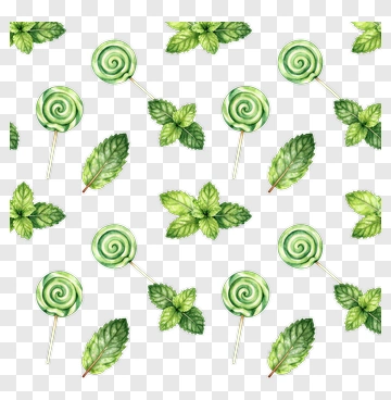 Mint Lollipops And Leaves Pattern PNG