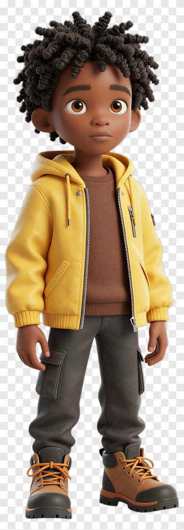3D Boy In Yellow Jacket And Boots PNG