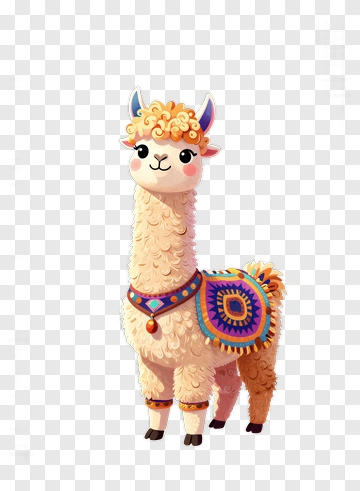 Cartoon Llama With Colorful Blanket PNG