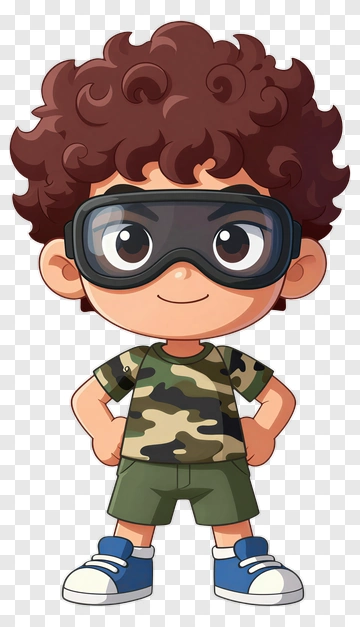 Cartoon Boy With Curly Hair Wearing Goggles PNG