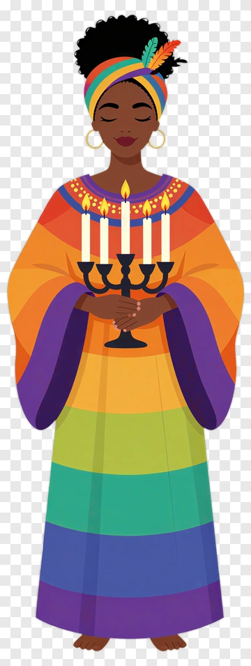 Woman Holding A Menorah In Colorful Dress PNG
