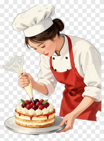 Baker Decorating A Cake With Berries PNG