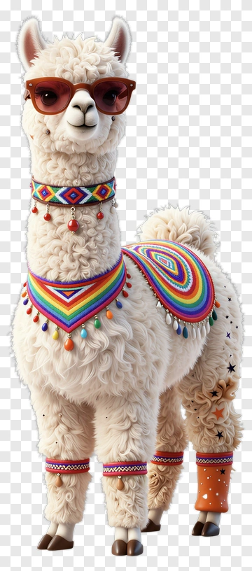 Colorful Llama Wearing Sunglasses And Accessories PNG